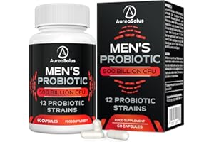 AUREASALUS Probiotic for Men, 500 Billion CFU 12 Strains, Men's Probiotic with Cranberry, Turmeric, Goji Berry, Probiotics for Gut & Digestive Health, Gluten and Dairy Free, 60 Capsules (60 Count (Pack of 1))