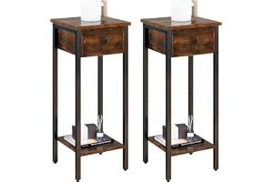 IBUYKE Set med 2 sängbord, smalt sidobord, brun TMJ417H-2 | Högt sängskåp med en låda, justerbara fötter, 25 x 25 x 71 cm, mo