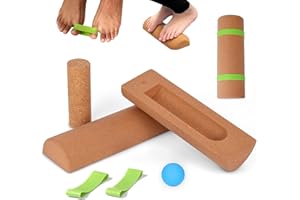 EFGETD Tabla de Equilibrio para Tobillos Corcho Tronco Propioceptivo Ejercitador de Pies con Elota de Masaje y Banda Elastica para Equilibrio, Estabilidad y Fuerza en los Pies