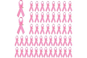 MANTOTO Pink Ribbon Pins 50 Pcs, Cross logo charity event badge Health Awareness Lapel Pin Breast Cancer Awareness Lapel Satin Brooch Pins for Charity Fundraising,Memorials Activity, HIV, Drug Prevention