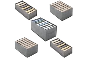XZMCAT 5 Pcs Rangement Vêtement de Garde-robe, Organisateur Vetement Pliable et Lavable, Rangement Tiroir Vetement avec Compartiment, Organisateur Tiroir Vêtement pour Jeans Pulls Chemises