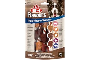 8in1 Triple Flavour Skewers – 6 Brochettes à Mâcher pour Chien adulte – Plus de viande, plus de durée de mâche - Limite le Tartre - Sans OGM, Conservateur Artificiel