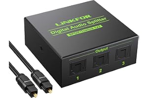 LiNKFOR Optisk ljudsplitter 1 x 3 SPDIF Toslink optisk splitter aluminiumlegering 1 tum 3 ut stöder LPCM 2.0 DTS för Dolby-AC