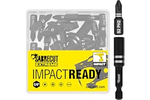 21 x SabreCut SCPA25_21PH Juego de puntas de destornillador de impacto PH2 de 25 mm de un solo extremo Phillips n.º 2 de servicio pesado que incluye portapuntas y caja de almacenamiento