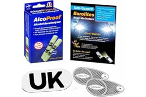 FAMILY MOTORING & LEISURE 3 Piece Kit Headlamp Beam Deflectors Twin Pack French Breathalysers Long Expiry Date Magnetic GB Plate Eurolites Alcoproof Breathalyzer Good Quality NF approved Headlight Converters European Travel Kit Travel Abroad