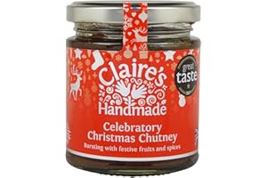 Claire's Handmade - Celebratory Christmas Chutney (200g) - Delicious Apricots, Dates, Prunes and Heart-warming Spices, Cheese Board Treat, Suitable for Vegetarian, Vegan & Gluten Free Diets, GMO Free