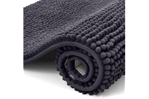 Homaxy Tapis de bain en chenille - Antidérapant - Doux et absorbant - Lavable - 40 x 120 cm - Gris foncé