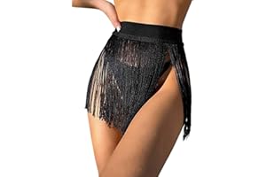 Vatocu Femmes côté Glands Frange Jupe Sexy Moulante en Cuir Mini Jupes Taille Haute métallisé Brillant Jupes fête Clubwear Jupe