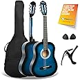 3rd Avenue XF 3/4 Size Junior Kids Classical Spanish Starter Beginner Pack Acoustic Guitar with Nylon Strings, Gig Bag, Capo and Picks – Blue