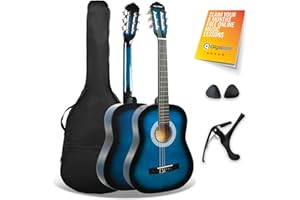 3rd Avenue XF 3/4 Size Junior Kids Classical Spanish Starter Beginner Pack Acoustic Guitar with Nylon Strings, Gig Bag, Capo and Picks – Blue