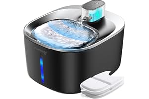 FEELNEEDY Fontaine à Eau pour Chat à Pile Sans Fil Avec Détecteur de Movement, 4L, en Acier, Silencieuse Sans Cable Electricite sur 4000mAh Batterie Rechargeable, Avec 2 Filtre, Noir