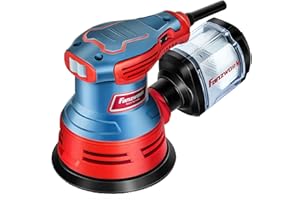 FANZWORK 300W Exzenterschleifer 125mm mit Staubfangbehälter (Filter wechselbar) | staubgeschütztem Schalter | 6 Geschwindigkeiten, 4000-12000/min | mit 8 Schleifpapiers | Model HG0004