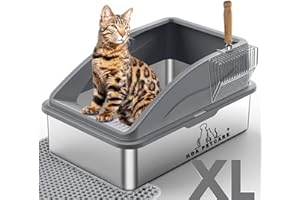 H&A PETCARE Stainless Steel Cat Litter Tray-Large 20L Stainless Steel Cat Litter Box with Scoop & Mat, Ideal for Medium & Large Cats