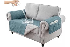 RAPRAP 100% Waterproof Sofa Cover with Side Pockets, 2 Seater Sofa Protector for Children Pets Dog, Durable Non-Slip Two Seater Couch Covers, Washable, Gray Blue,2 Seater