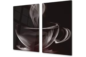 CONCEPT CRYSTAL Couvre-plaques de cuisson en VERRE trempé – Protège-plan de travail et planche à pâtisserie – UNE PIÈCE (60x52 cm) ou DEUX PIÈCES (30x52 cm chacune) ; D05 Série Café : Café 6