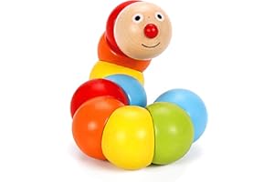 Classic World Wooden Caterpillar Twist Toy, Flexible Colourful Worm for Babies, Toddlers, Kids, Develops Fine Motor Skills and Color Recognition, 25 cm, 1 Year+, Bright Colors