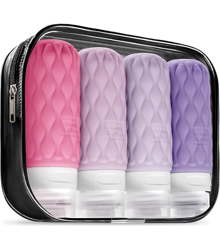 Pangutheos 4 Flacons Voyage Silicone 100ml - Kit Réutilisable Anti-Fuite Avion