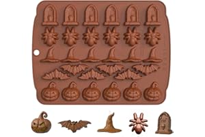 PTAIZJJZ Moule en silicone Halloween, 1 paquet de 30 cavités Halloween moule à chocolat moule à bonbons citrouille chauve-souris araignée chapeau pierre tombale forme moule pour chocolat, bonbons