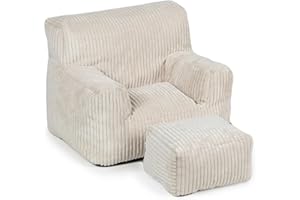 ‎GUTEKISSEN Gutekissen® Kinder Sessel mit Hocker – Weicher Lounge-Sessel aus Lincoln-Stoff – Bequemer Sitzplatz für Kinderzimmer (Creme Lincoln)