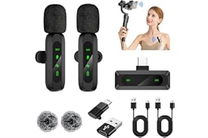 Pulilang Microfono Lavalier Wireless,Microfoni Wireless Professionali per iPhone/Android Phone/Laptop,Riduzione del Rumore,Mini Microfono per Youtube,TikTok,Vlogging,Trasmissioni dal Vivo,Interviste