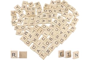 Koboko Holz Alphabet Fliesen Buchstaben (200 Stück), Scrabble Buchstaben Holz,Holzbuchstaben Klein für Kindererziehung, Kinderspielzeug, Kunsthandwerk DIY (enthält 4 Stücke von Blank Holz)