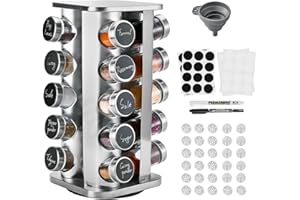 FDGAUCA Quadrato Portaspezie Girevole, 360° Porta Spezie per Cucina Girevole, con 20 Barattoli Portaspezie, Portaspezie Salvaspazio, Organizer Girevole, Portaspezie Barattolini per Cucina