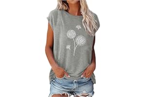 MICKURY Sommer Druck Tops FüR Frauen Sommer LäSsige Mode Pflanze Blumen Druck O Ausschnitt Kurzarm Lose T-Shirt Top
