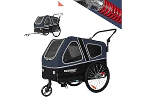 DOGGYHUT® S-Line XL Remorque de vélo et poussette pour chiens jusqu'à 45,4 kg, chariot pliable, roues de suspension, centre de gravité bas, freins de stationnement