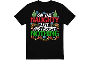 PB TECH Funny Christmas Family T-Shirt - On Naughty List and I Regret Nothing Santa Christmas T-Shirt, Funny Santa Shirt for Women and Men Unisex