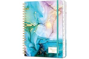 LONELY OAK 2026 Diary A5 Week to View, Spiral Bound Weekly and Monthly Agenda Planners with Tabs, Daily Calendar 2026 Planner from Jan. to Dec., Hardcover Habit Tracker Journal 6.18" x 8.5"(Cyan Marble)