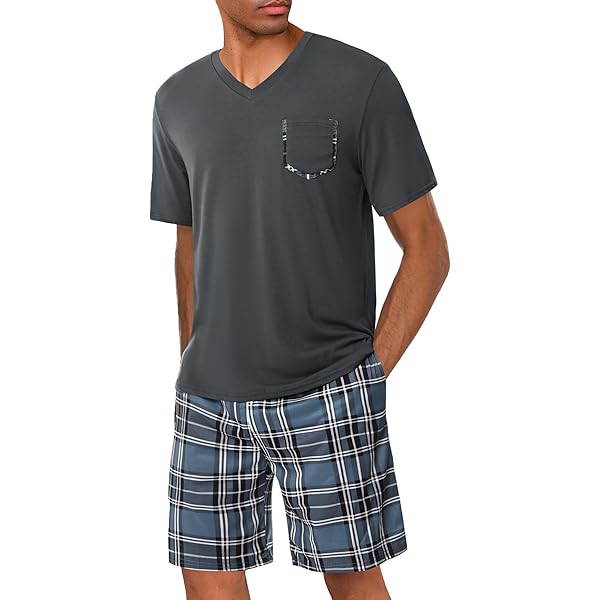 SHEKINI Katoenen herenpyjama, 2-delig, korte mouwen, buttondown shirt en lichte shorts, ademend, comfortabel, geschikt voor zomer, vrije tijd en strand, ontspanning, casual outfits, pyjamasets, Kaki