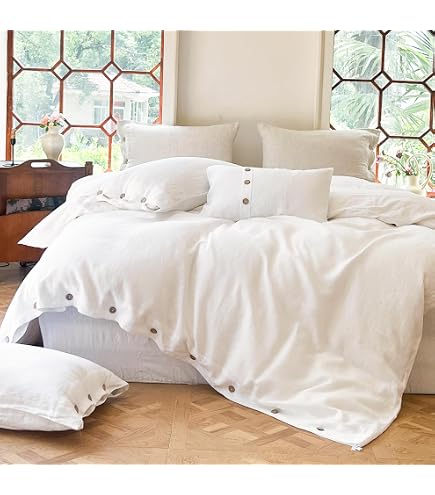 Set Copripiumino Matrimoniale DAPU In Lino Francese 100% Naturale - 200x200cm Con 2 Federe 76x51cm, Traspirante, Chiusura Lampo YKK