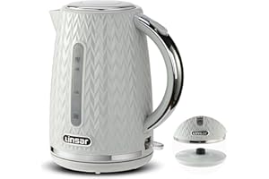 Linsar - Electric Kettle - Curved Texture - 1,7 L - Kettle with High Gloss, Chrome Accents, Limescale Filter, Automatic switch-off, On/Off switch illuminated - 3000 Watts (Grey)