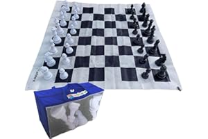 alldoro 60080 Jeu d'échecs de Jardin, avec 32 pièces d'échecs, avec Sac de Transport, Grand Tapis de Jardin avec Motif d'échiquier, pour Enfants à partir de 3 Ans et Adultes