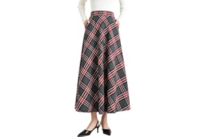 BiilyLi Gonna Lunga Inverno Donna Vita Alta Elegante Quadri Lana Caldo Maxi Gonna Vintage A-Linea Vita Elastica Gonne Svasata