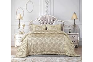 Q-STYLE New Luxury Jacquard shimmer Glitter Quilted Bedspread Comforter Throw Bedding with Matching Pillow Shams (Gold MAYA, King)