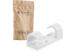 smartect Soporte de Cables Autoadhesivo en Blanco [50 Piezas] Sujeta Cables de Pared para fijar Cables USB, Eléctricos y de Carga, Organizador de Cables de Escritorio