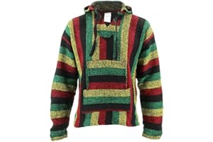 Siesta Mexican Baja Jerga red and Black Hooded Hippie top