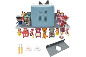 Chedin Tonie - Scaffale in metallo Toniebox completamente magnetico per 30 figure + scatola, scaffalatura da parete per Toniebox, con rientranza (acciaio inossidabile, grigio)