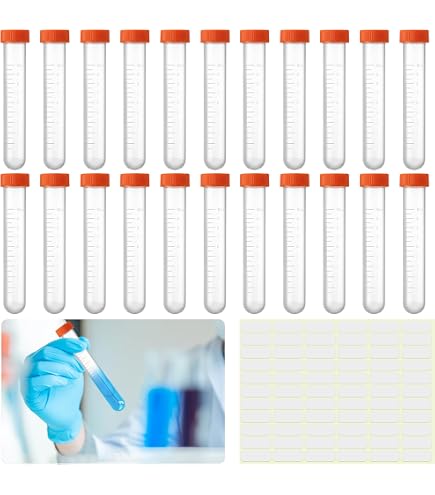 PATIKIL Provette Criogeniche In Plastica PP Da 10 Ml Con Tappo A Vite - 36 Pezzi, Trasparenti, Tappo Rosso, Per Laboratorio - 2