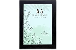 AI Decor A5 Black Picture Frames (8.3 x 5.8 Inch) Poster Frame - Clear Acrylic Display Poster MDF Wooden Portrait/Panoramic - Flat Wall Mount Hang Hooks & Free Tabletop Stand (21 x 14.8 cm)