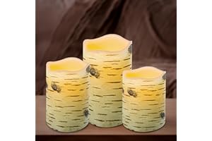 VETOUR LED Flameless Candles: 3PCS Birch Bark Battery Opertated Candle H4 5" 6" D3.15 Real Wax Pillar Electric Fake Candles with Remote and Timer for Home Party Christmas Decor