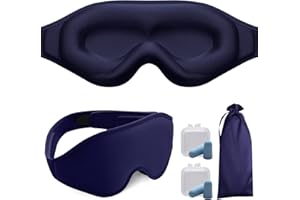 Puikos 3D Masques de Sommeil, Masque Nuit, Masque pour les Yeux, Couverture des Yeux pour Dormir Confortable Réglable Contourné Blackout, Sûr pour extensions de cils, Protecteur Dormeur (Bleu)