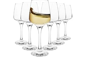 Homiu Large White Wine Glasses | Set of 6 | 330 ML | Crystal Wine Drinking Glass | Florence Collection | Party Wedding Gift Cocktail | Home Restaurants Kitchen Glassware | Dishwasher Safe