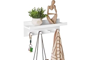 Aibiju Gancio Appendiabiti in Legno con Mensola da Parete, 40 cm, Mensola da Appendere alla Parete, per Bagno, Cappotto, Asciugamano, Portachiavi, Bianco, YD-WS0240W