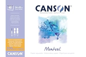 Canson Montval 200gsm watercolour practice paper pad including 40 sheets, size:24x32cm, natural white and Cold Pressed (Not)