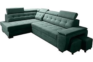 ROBIN INSPIRE Robin Grand Divano angolare con funzione di letto cassetto per la biancheria due pouf poggiatesta regolabile angolo a sinistra verde scuro 277 x 180 x 100