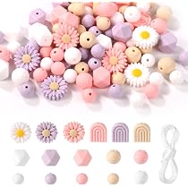 SUNNYCLUE Kit Perline Di Silicone Per Portachiavi - 40 Pezzi Con Fiori E Accessori - Fai Da Te Creativo
