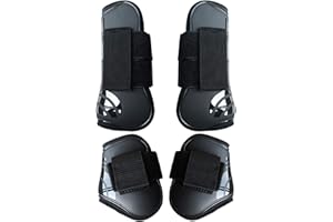 LEBEE Ghette Stinchiere Equitazione 4Pcs Set di Protezioni per Gambe per Salto con Gli Ammortizzatori per Spettacoli Equestri,Black-M