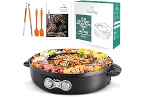 Food Party Hot Pot Eléctrico y Parrilla Eléctrica sin Humo 220V 2200W 2 en 1 Hotpot Chino Korean BBQ Olla Caliente Barbacoa Coreana de Mesa Shabu Shabu Hot Pot